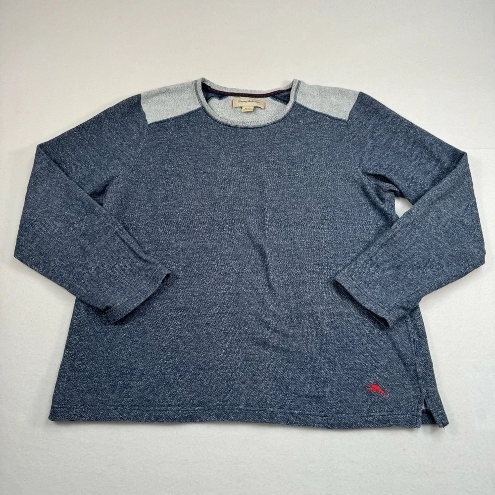 Tommy Bahama Pullover Sweatshirt Size Xl Navy Gray Color Block Long Sleeve